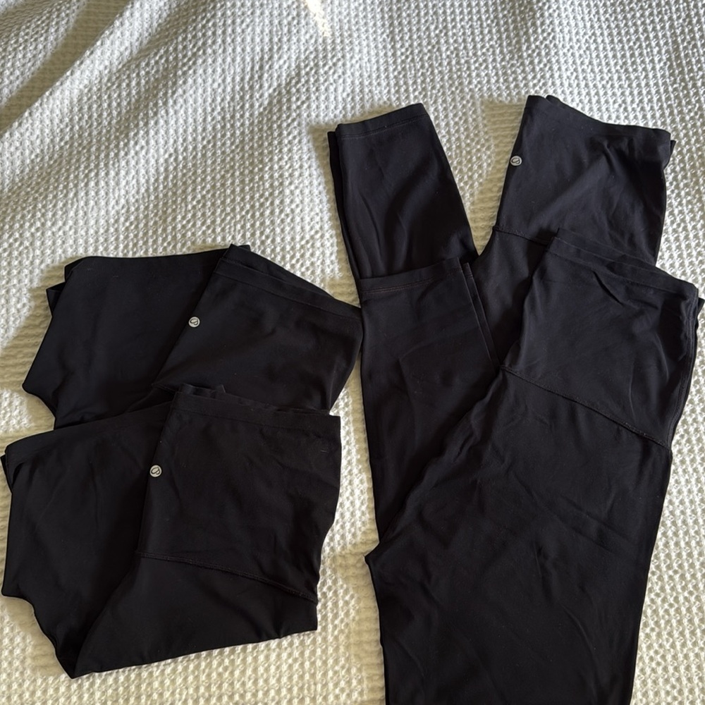 CRZ YOGA Black Maternity Leggings 25” (2 pairs) and (2 pairs) 6” Biker shorts.